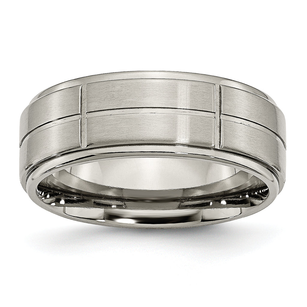 Chisel Titanium Brushed Center Block Design 8mm Ridged Edge Band