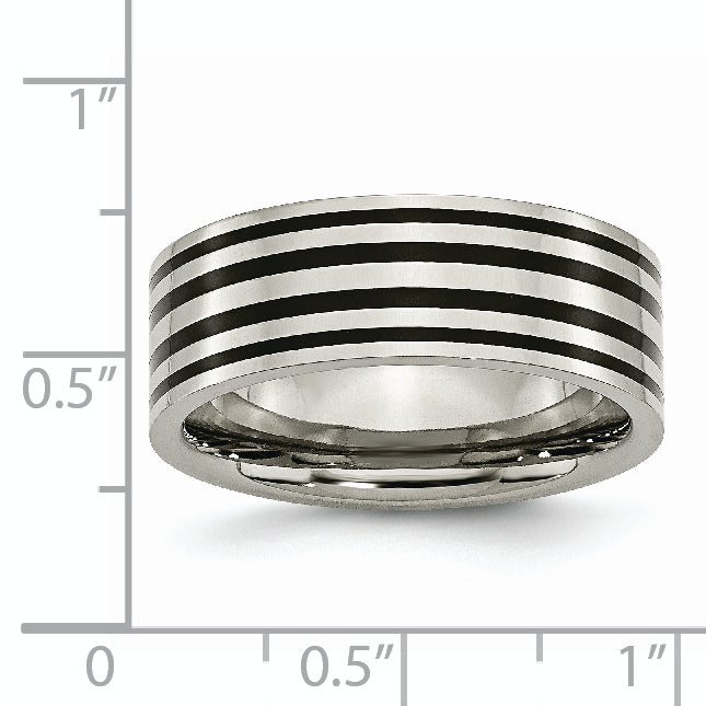 Chisel Titanium Polished Black Enamel Striped 8mm Flat Band