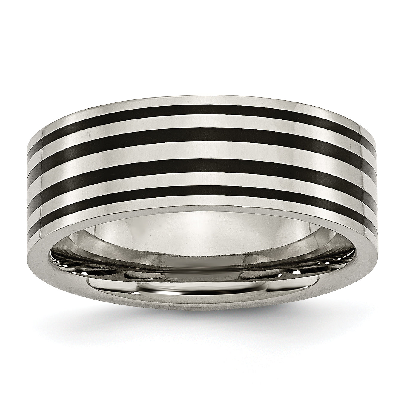Chisel Titanium Polished Black Enamel Striped 8mm Flat Band Main image