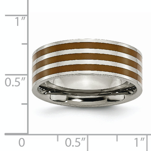 Chisel Titanium Polished Brown Enamel Striped 8mm Flat Band