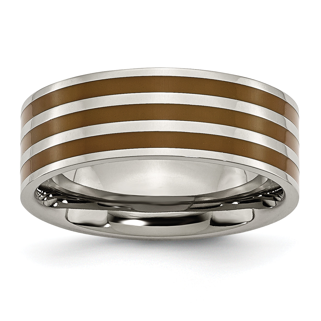 Chisel Titanium Polished Brown Enamel Striped 8mm Flat Band Main image