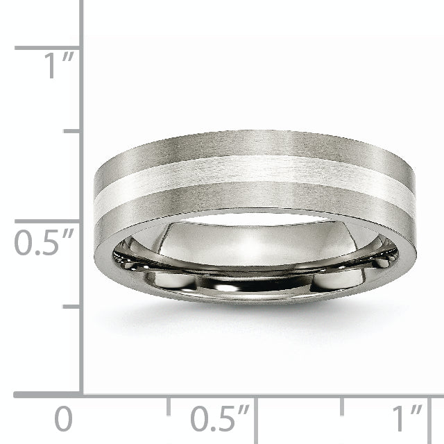 Chisel Titanium Brushed with Sterling Silver Inlay 6mm Flat Band