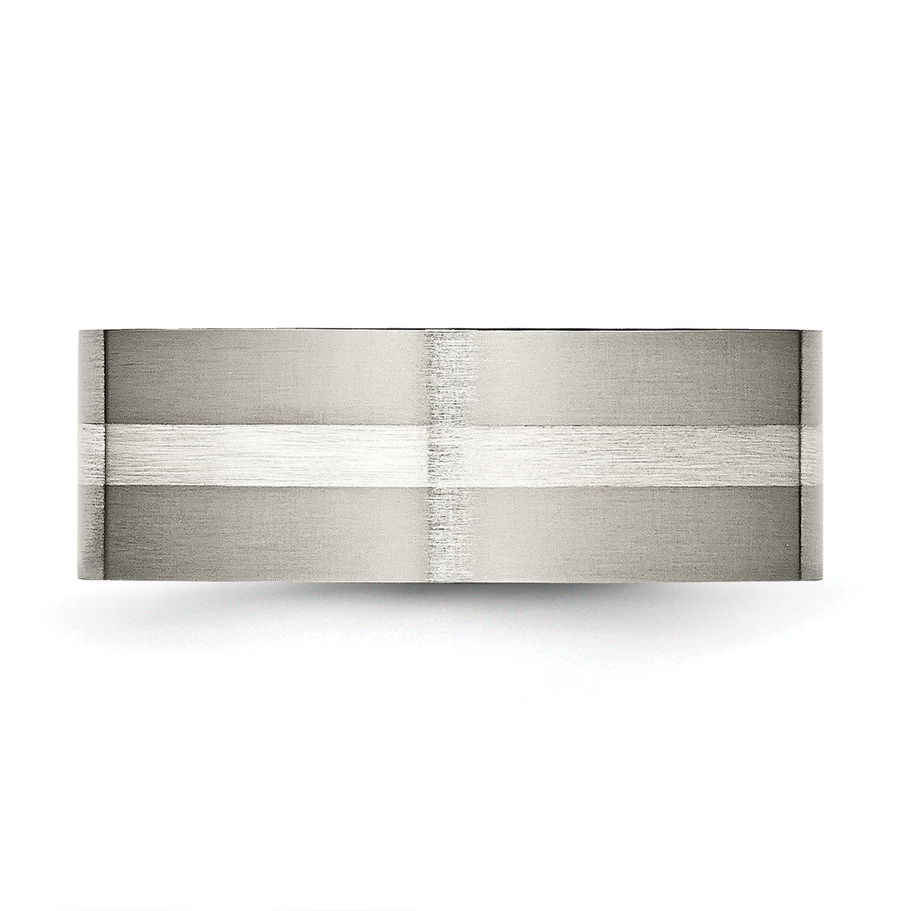 Titanium Brushed w/Sterling Silver Inlay 8mm Flat Band