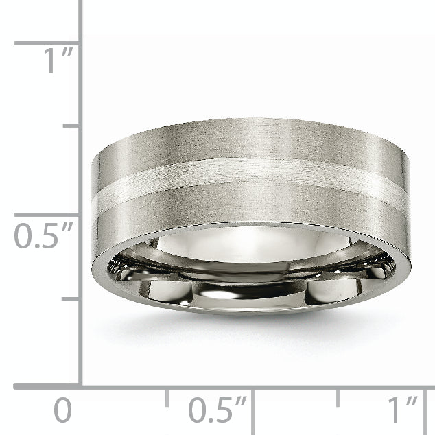 Titanium Brushed w/Sterling Silver Inlay 8mm Flat Band