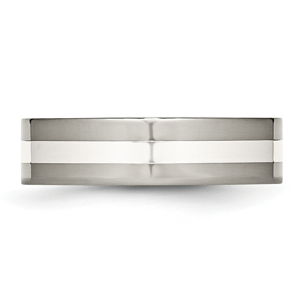 Chisel Titanium Polished with Sterling Silver Inlay 6mm Flat Band