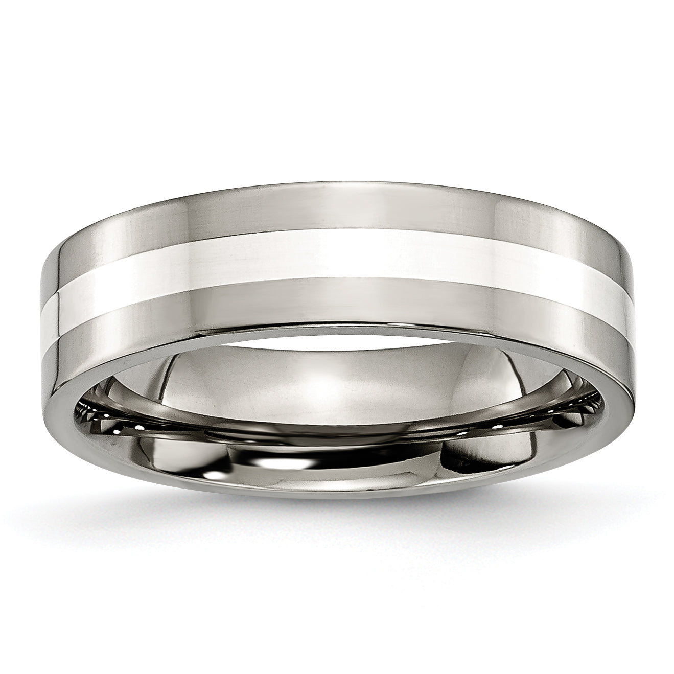Chisel Titanium Polished with Sterling Silver Inlay 6mm Flat Band Main image