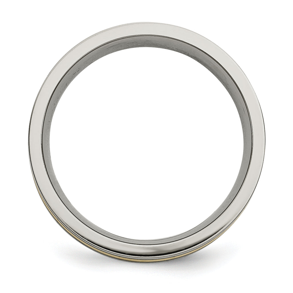 Chisel Titanium Antiqued and Brushed with 14k Gold Inlay 7mm Flat Band