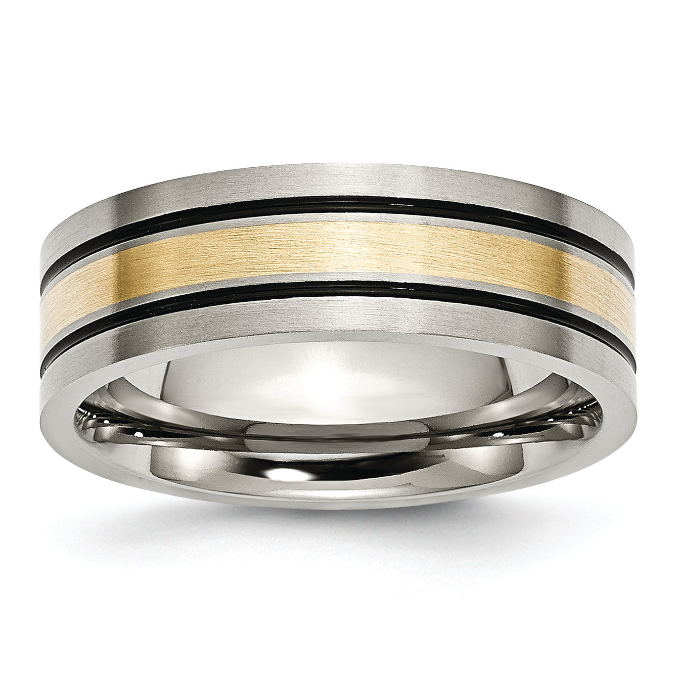 Chisel Titanium Antiqued and Brushed with 14k Gold Inlay 7mm Flat Band Main image