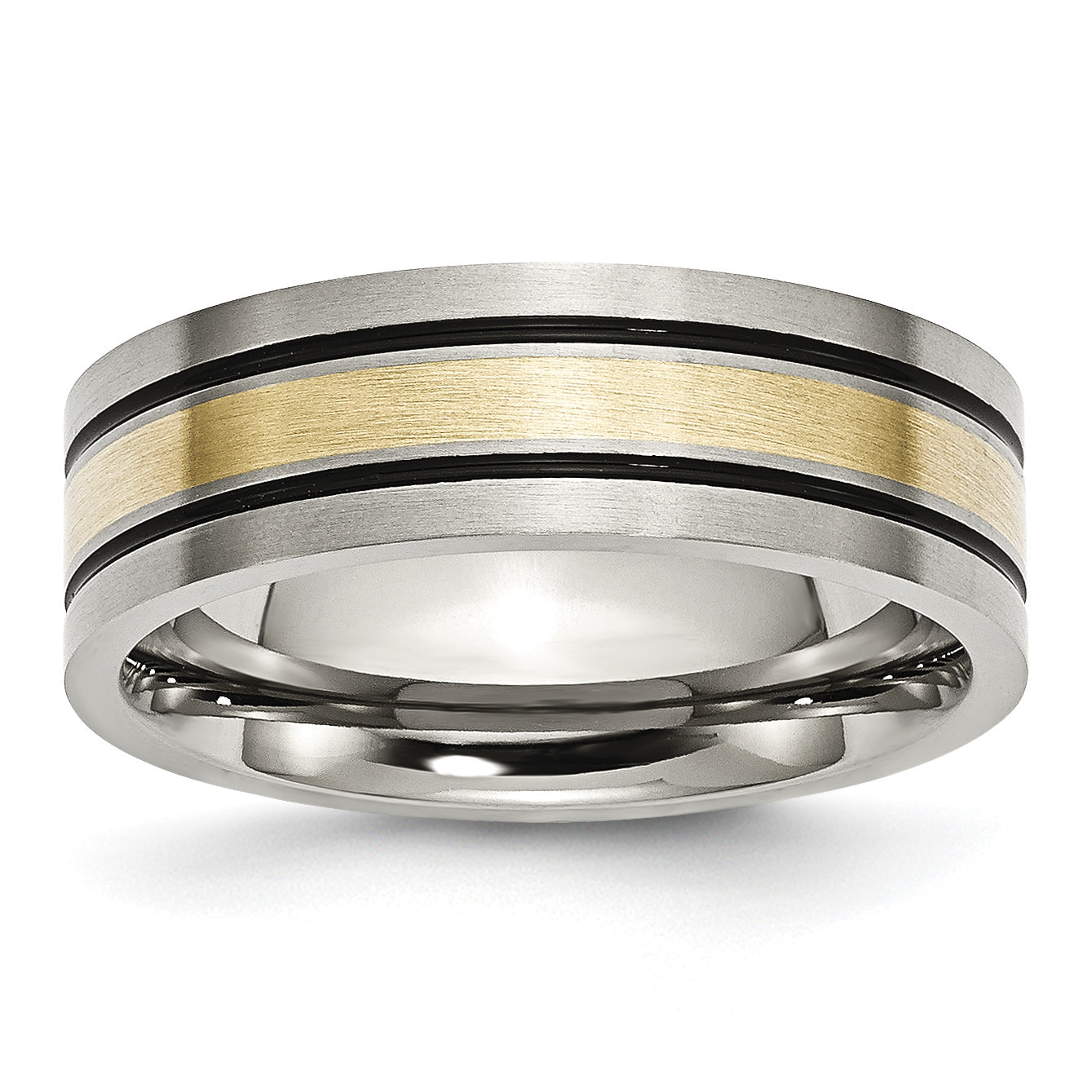 Chisel Titanium Antiqued and Brushed with 14k Gold Inlay 7mm Flat Band Main image