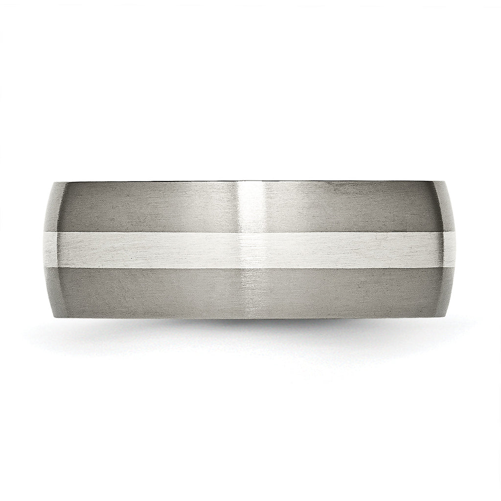 Titanium Silver Inlay Wedding Band 8mm Brushed Unisex Elegance - 6 - 9.5