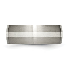 Titanium Silver Inlay Wedding Band 8mm Brushed Unisex Elegance - 6 - 9.5