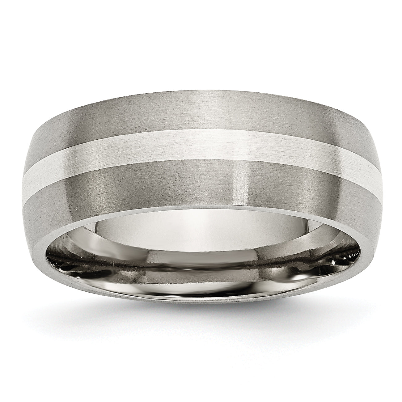 Titanium Silver Inlay Wedding Band 8mm Brushed Unisex Elegance - 6 - 9.5 Main image