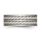 Chisel Titanium Antiqued and Brushed with Sterling Silver Braided Inlay 8mm Band