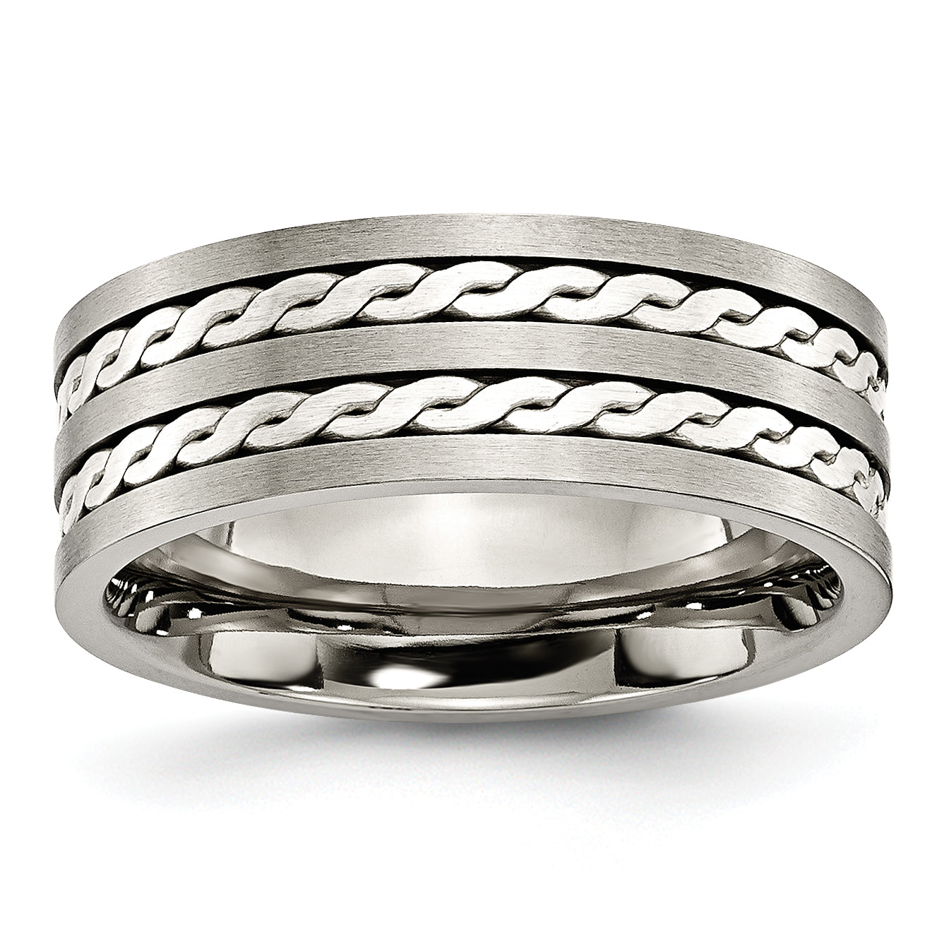 Chisel Titanium Antiqued and Brushed with Sterling Silver Braided Inlay 8mm Band Main image