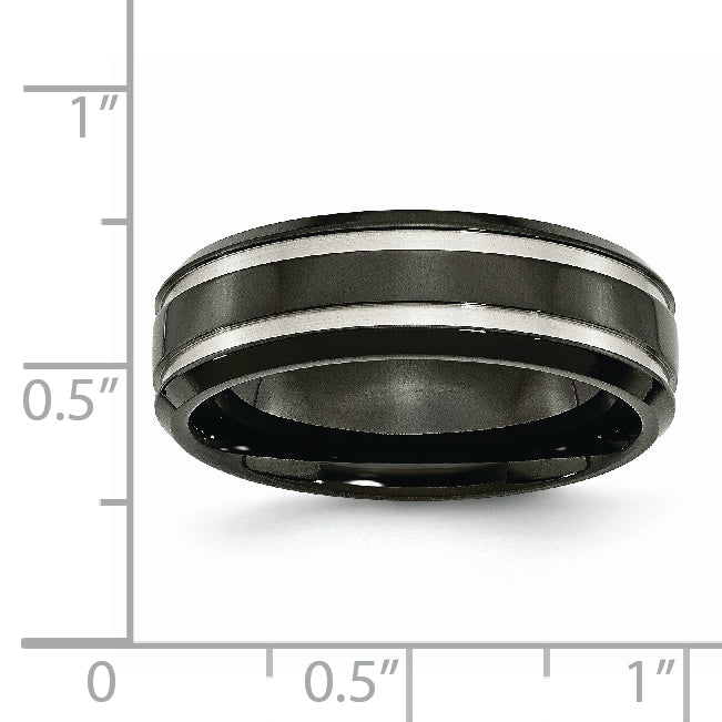 Chisel Titanium Brushed and Polished Black IP-plated 7mm Grooved Band