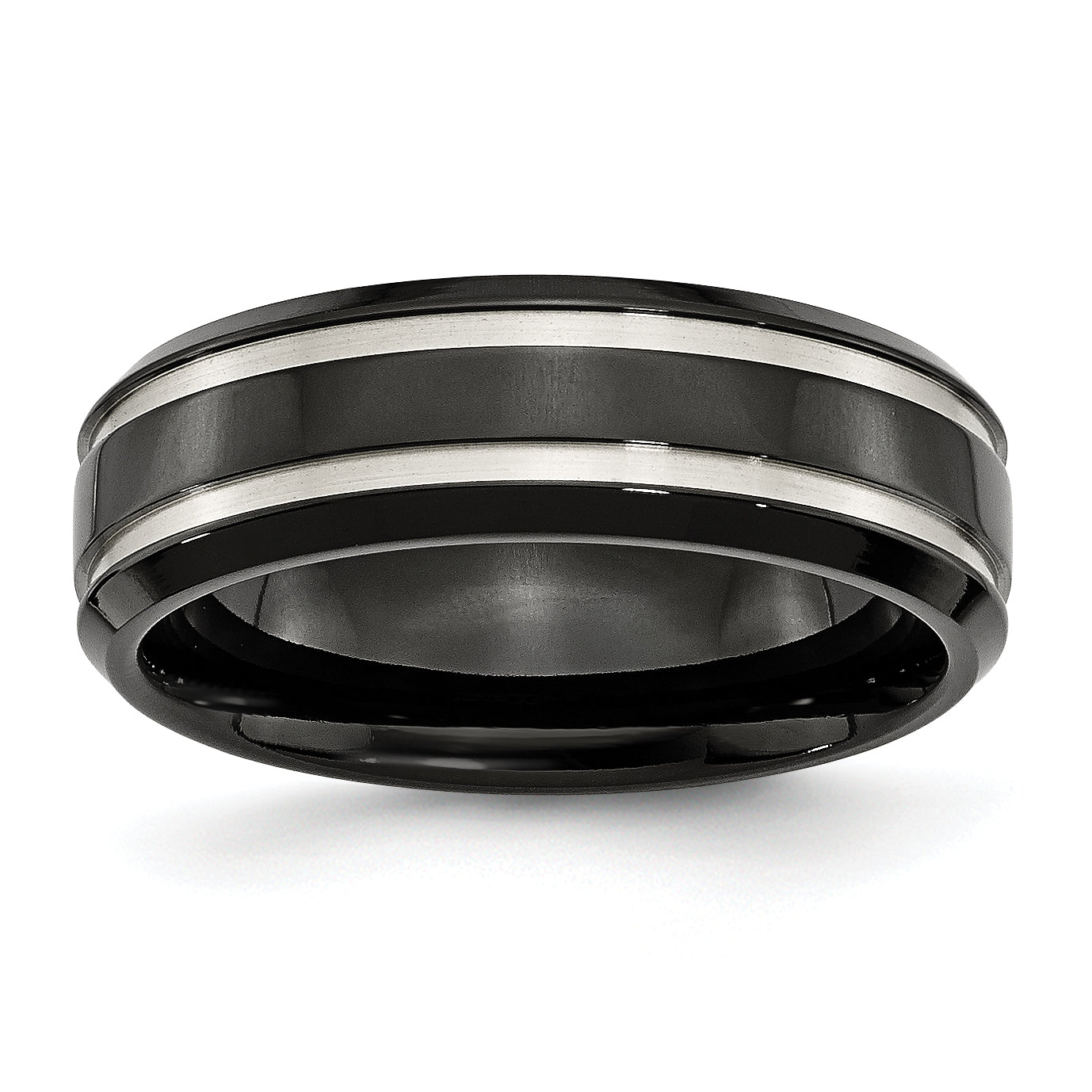 Chisel Titanium Brushed and Polished Black IP-plated 7mm Grooved Band Main image