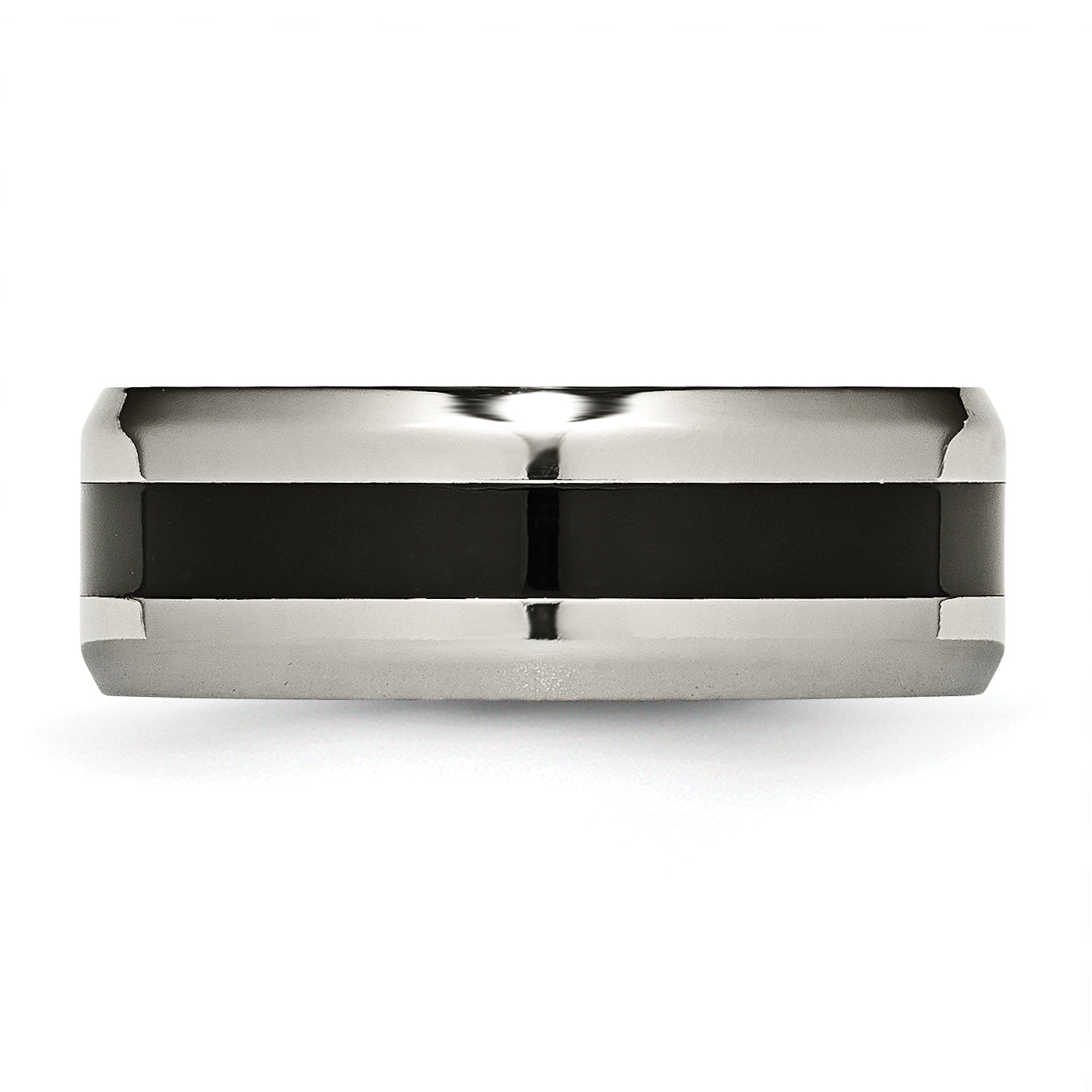 Black Enamel Beveled Wedding Band in Titanium, 8mm Secondary image