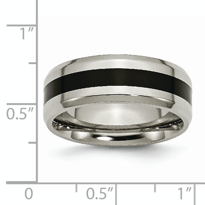 Chisel Titanium Polished Black Enamel 8mm Beveled Edge Band