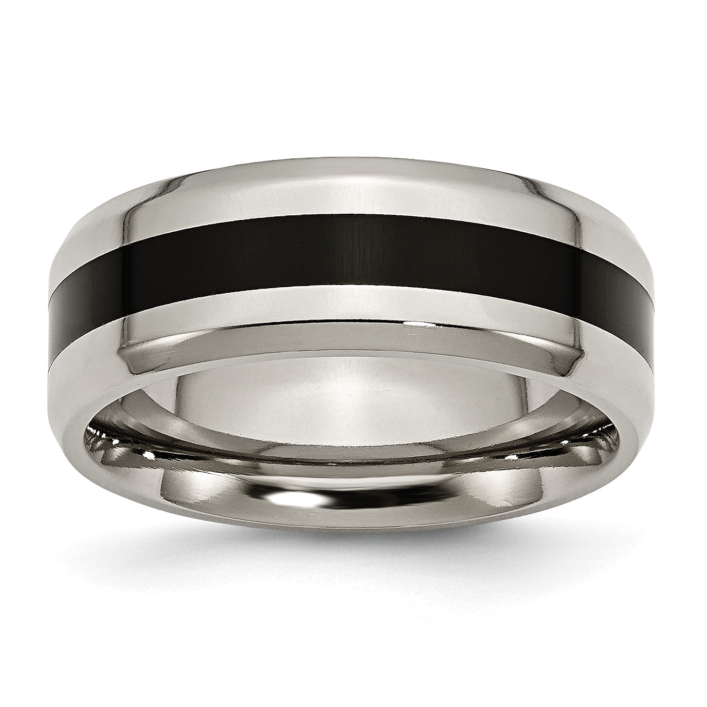 Chisel Titanium Polished Black Enamel 8mm Beveled Edge Band Main image