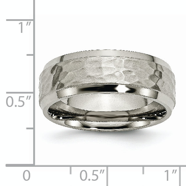 Chisel Titanium Polished and Hammered 8mm Beveled Edge Band