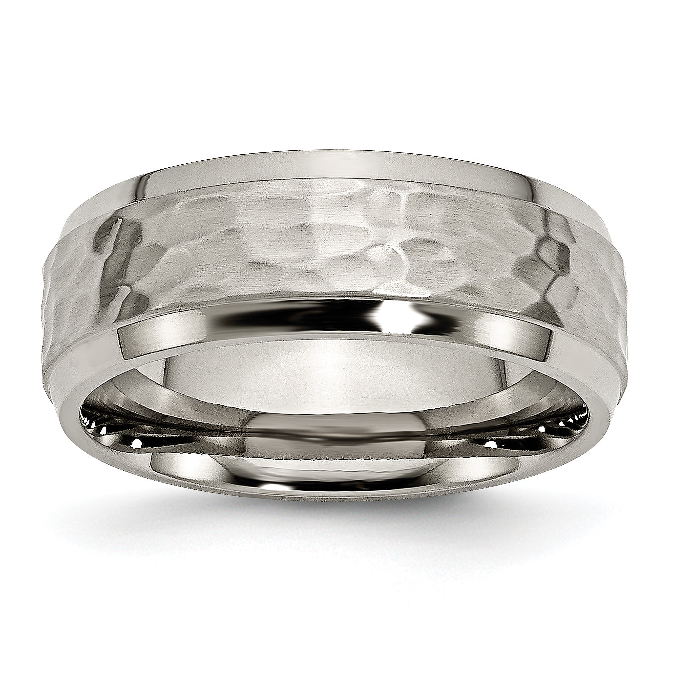 Chisel Titanium Polished and Hammered 8mm Beveled Edge Band Main image