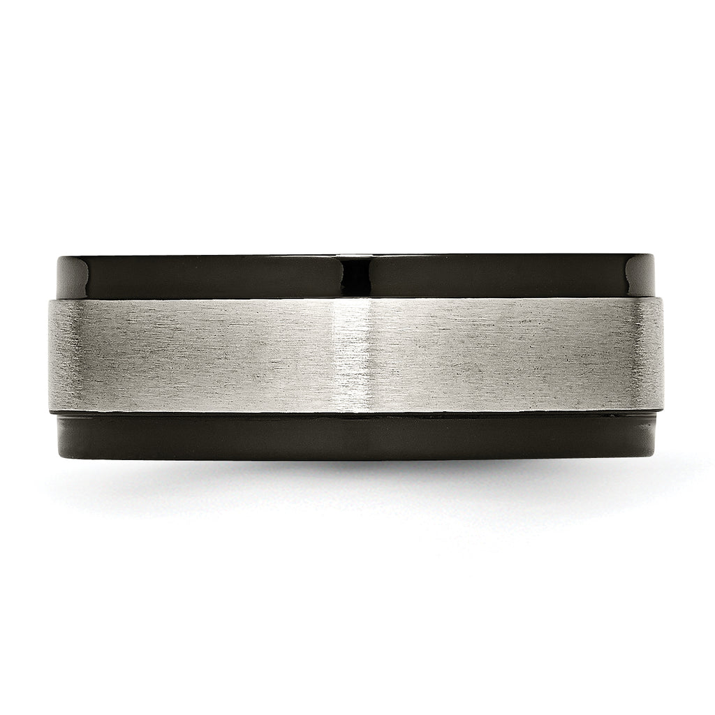 Chisel Titanium Brushed Center Black IP-plated 8mm Beveled Edge Band
