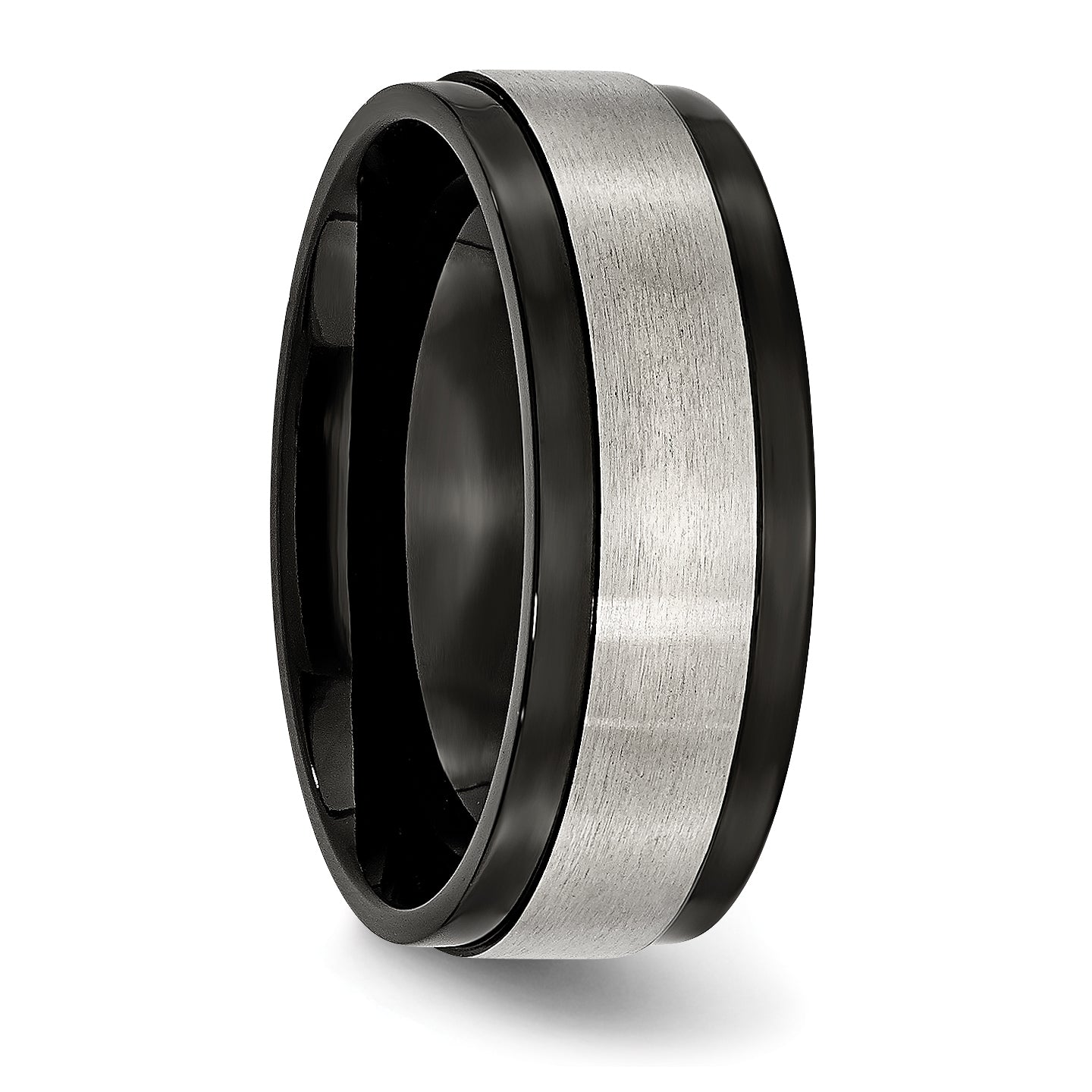 Chisel Titanium Brushed Center Black IP-plated 8mm Beveled Edge Band
