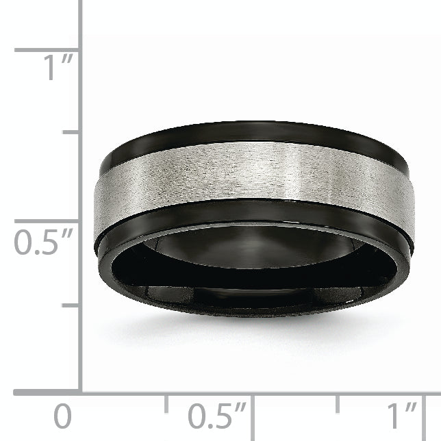 Chisel Titanium Brushed Center Black IP-plated 8mm Beveled Edge Band