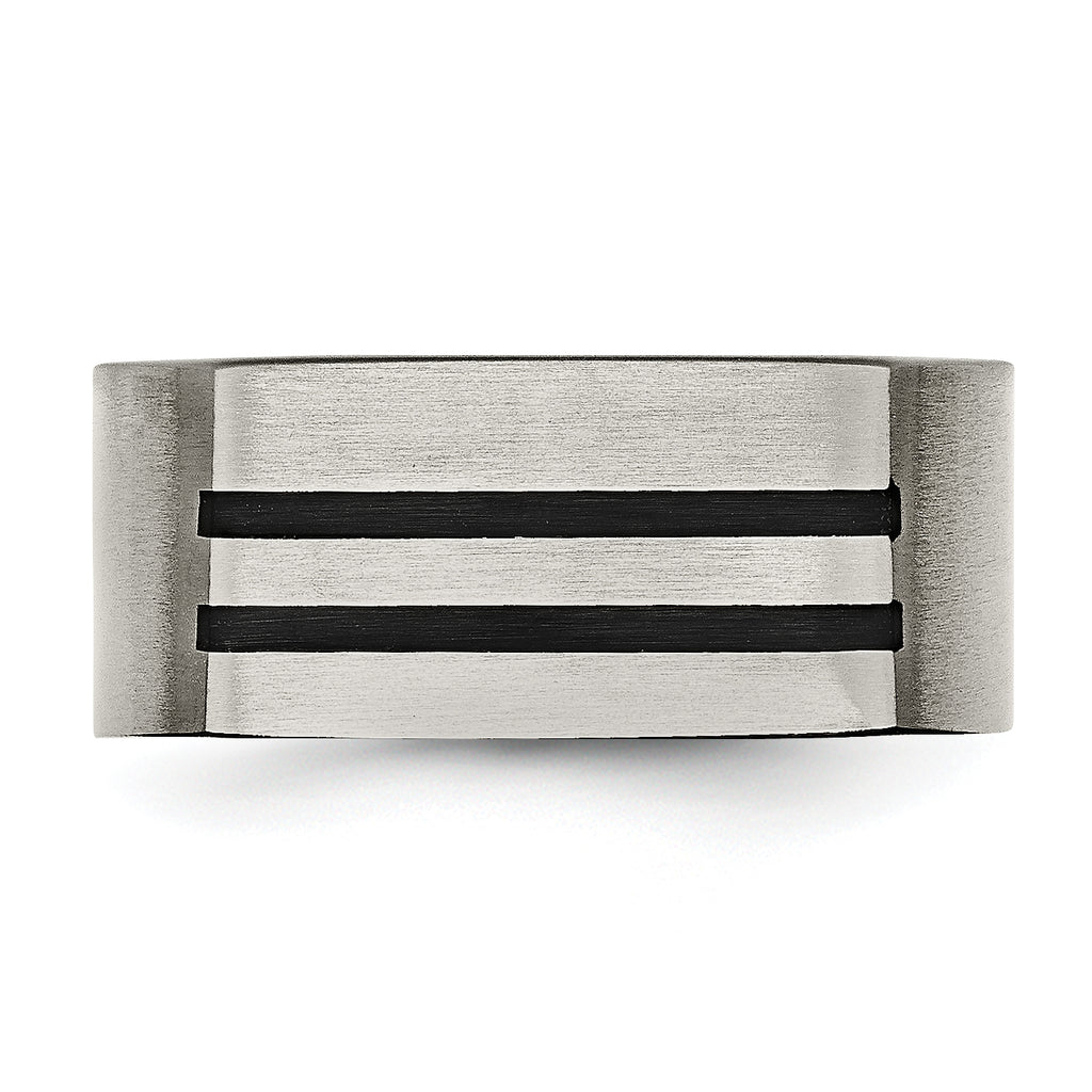 Chisel Titanium Brushed Black Enamel Stripes 10mm Band