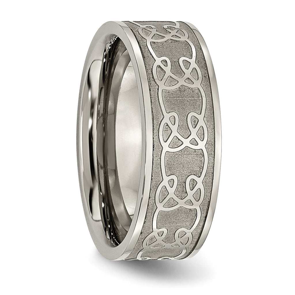 Chisel Titanium Brushed Center 8mm Scroll Design Band