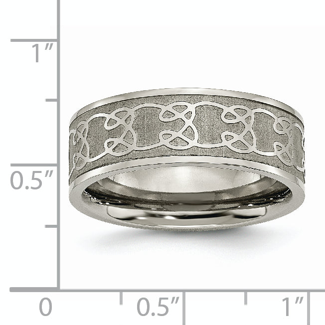 Chisel Titanium Brushed Center 8mm Scroll Design Band