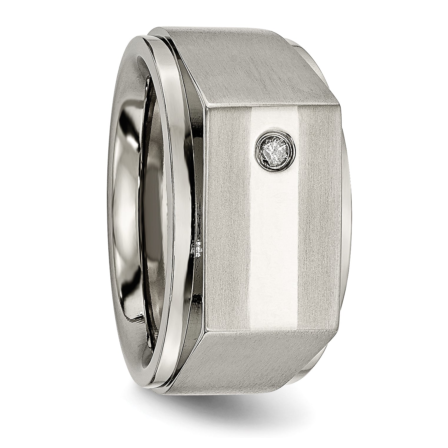 Chisel Titanium Satin and Polished 1/20 Carat Diamond Signet Band Secondary image
