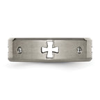Chisel Titanium Brushed and Polished 1/20 Carat Diamond Cross Cut Out 7mm Band