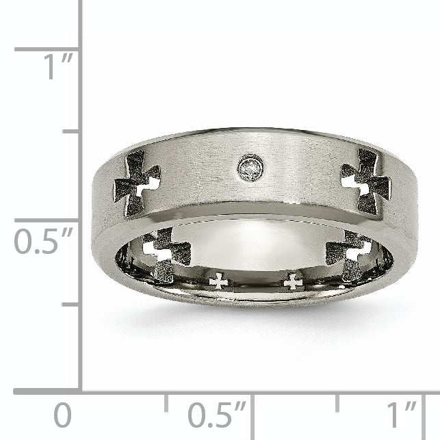 Chisel Titanium Brushed and Polished 1/20 Carat Diamond Cross Cut Out 7mm Band