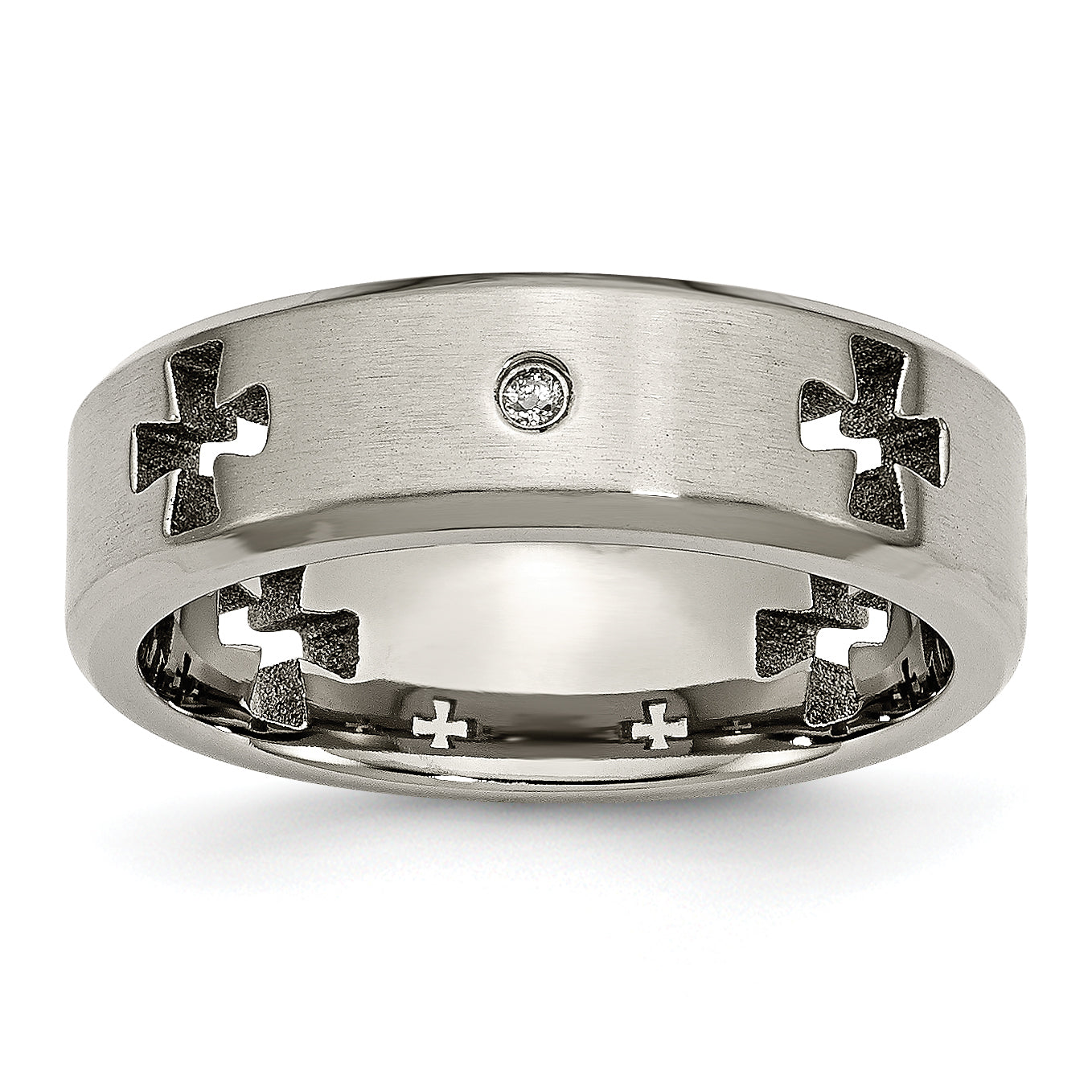 Chisel Titanium Brushed and Polished 1/20 Carat Diamond Cross Cut Out 7mm Band Main image