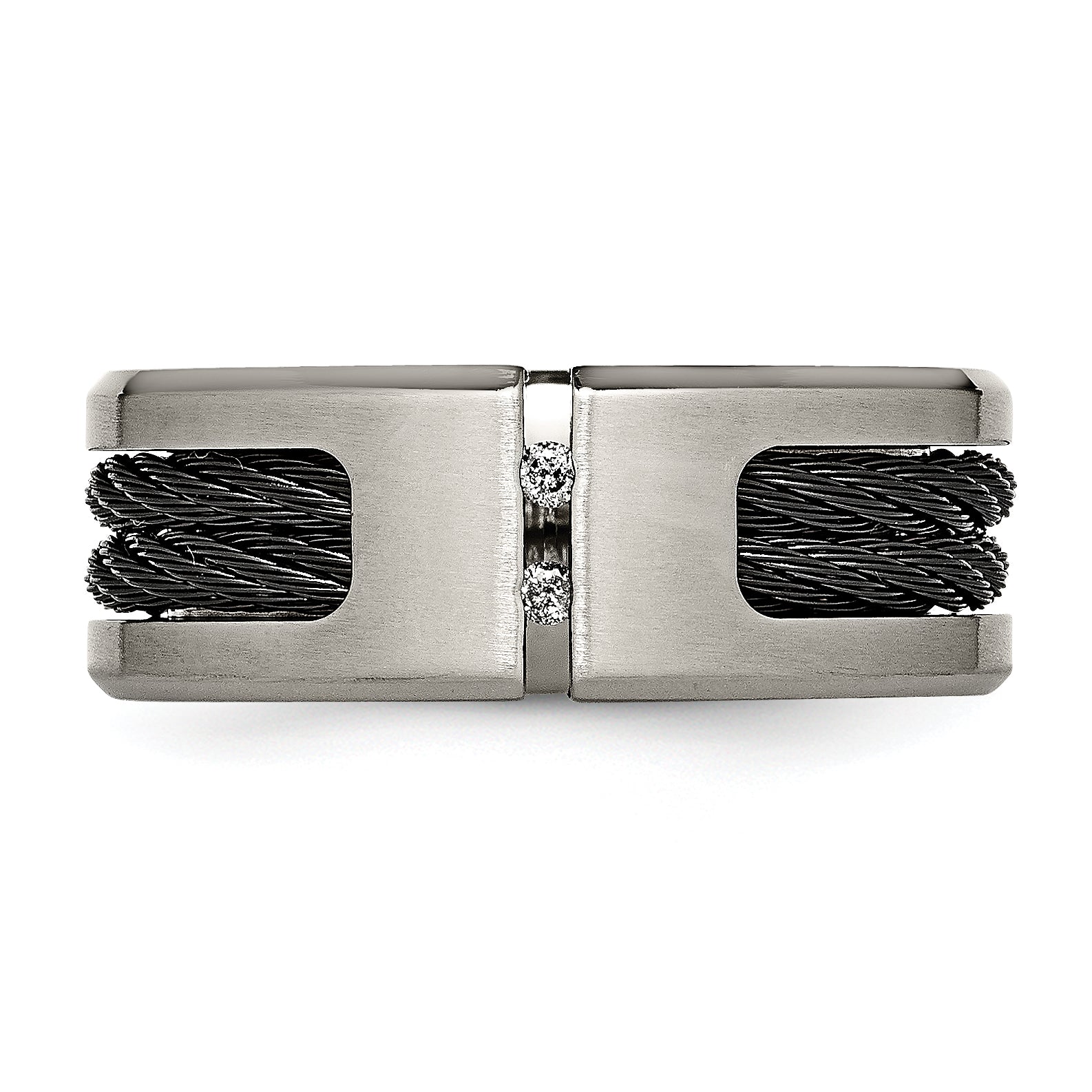 Chisel Titanium Brushed and Polished Black IP-plated Cable 1/20 Carat Diamond 10mm Band Secondary image