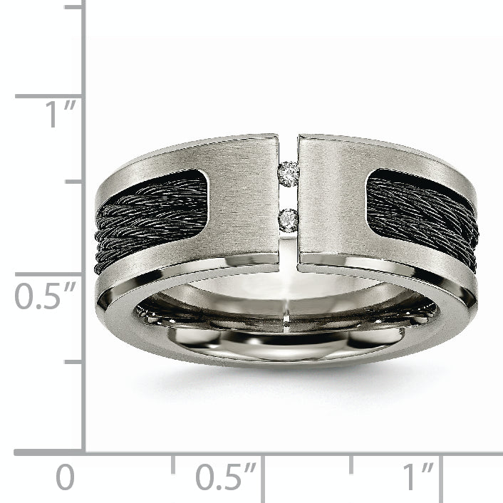 Chisel Titanium Brushed and Polished Black IP-plated Cable 1/20 Carat Diamond 10mm Band