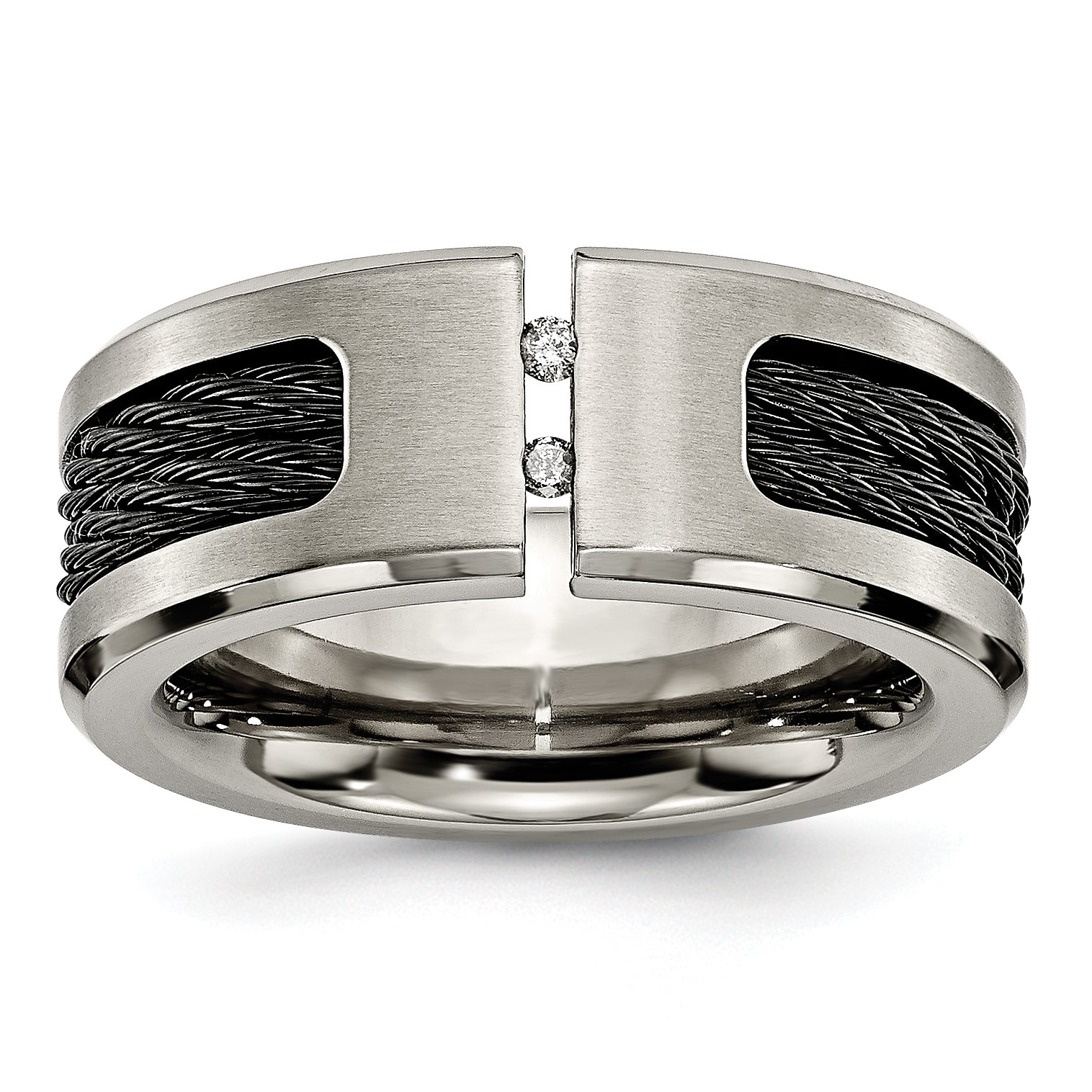 Chisel Titanium Brushed and Polished Black IP-plated Cable 1/20 Carat Diamond 10mm Band Main image