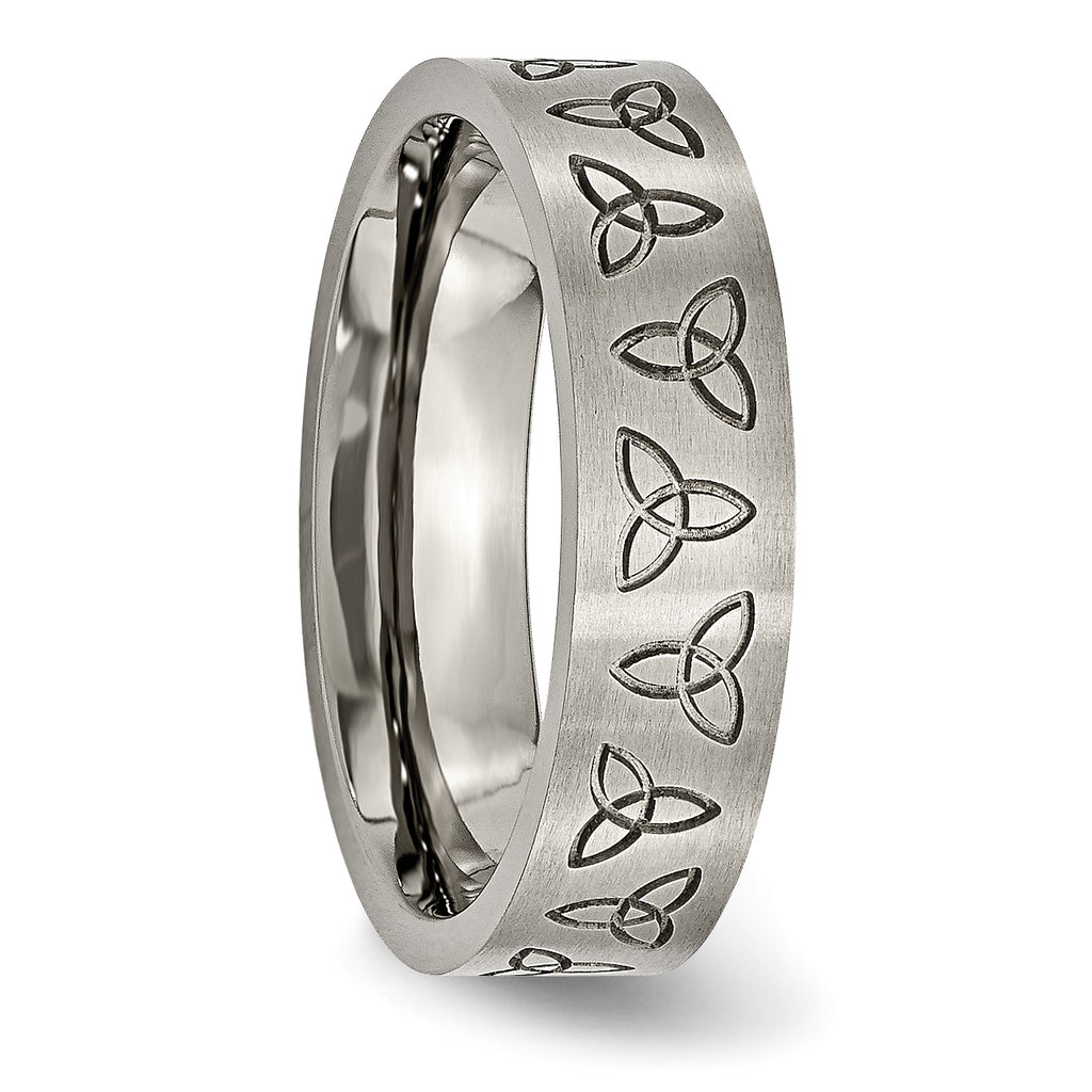 Chisel Titanium Brushed 6mm Trinity Symbol Flat Band