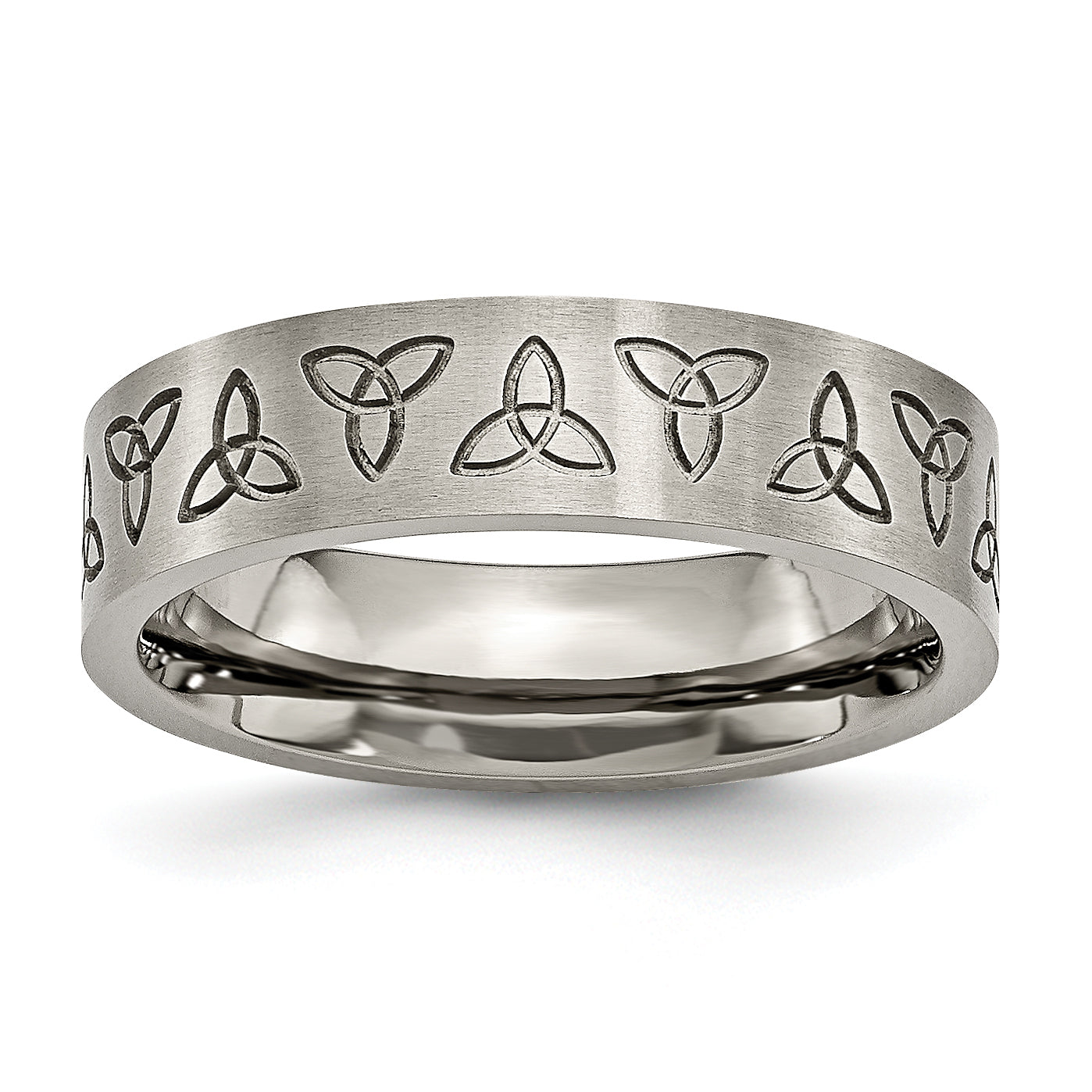 Chisel Titanium Brushed 6mm Trinity Symbol Flat Band Main image
