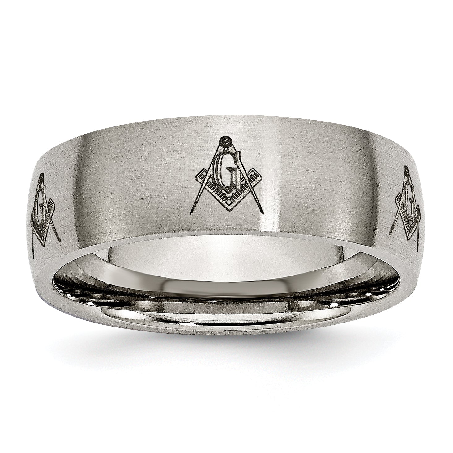 Chisel Titanium Brushed Masonic Laser Design 8mm Band Main image