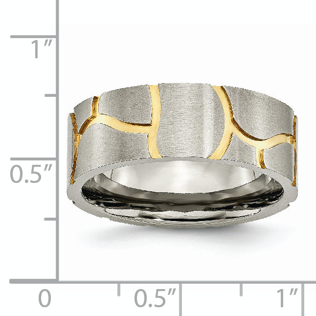 Chisel Titanium Brushed Yellow IP-plated 8mm Grooved Band