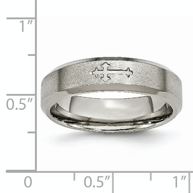 Chisel Titanium Brushed Center Cross Design 6mm Beveled Edge Band