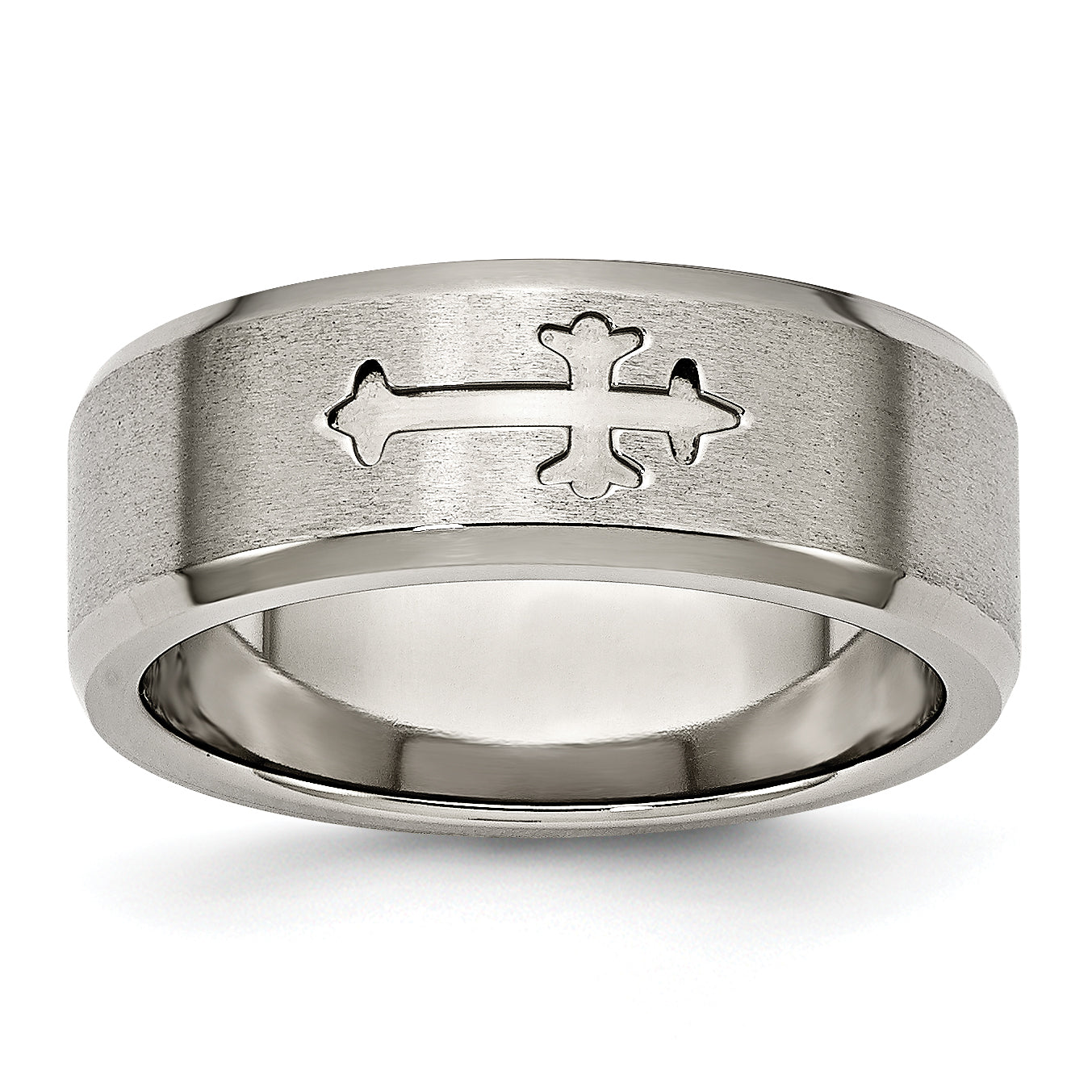 Chisel Titanium Brushed Center Cross Design 8mm Beveled Edge Band Main image