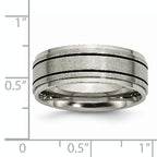 Chisel Titanium Satin Center Black Enamel 8mm Ridged Edge Band