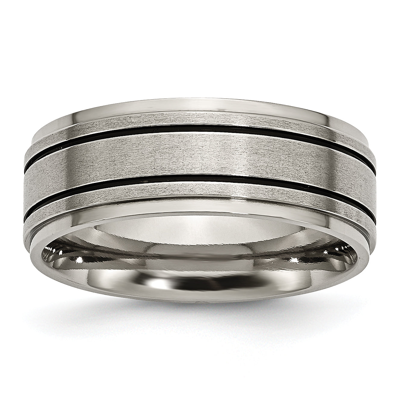 Chisel Titanium Satin Center Black Enamel 8mm Ridged Edge Band Main image