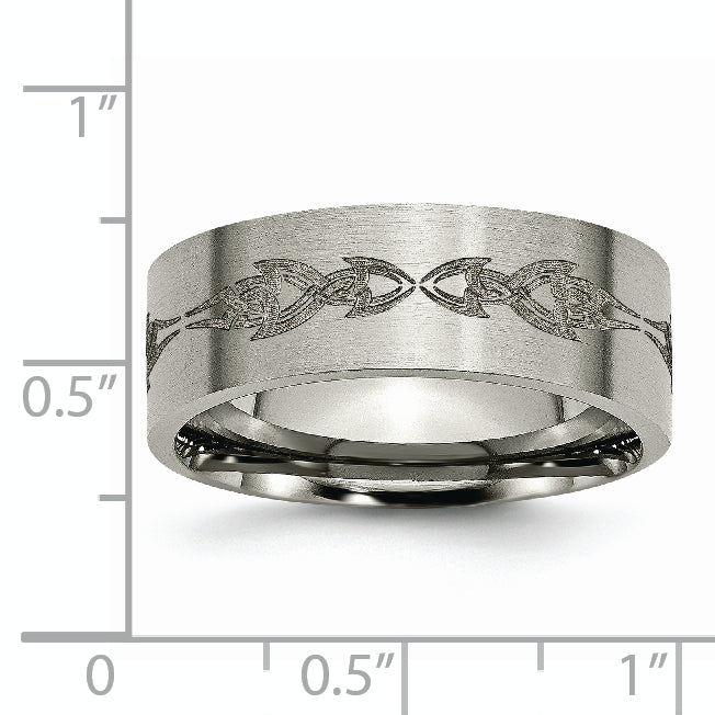 Titanium Brushed Laser Design 8mm Flat Band
