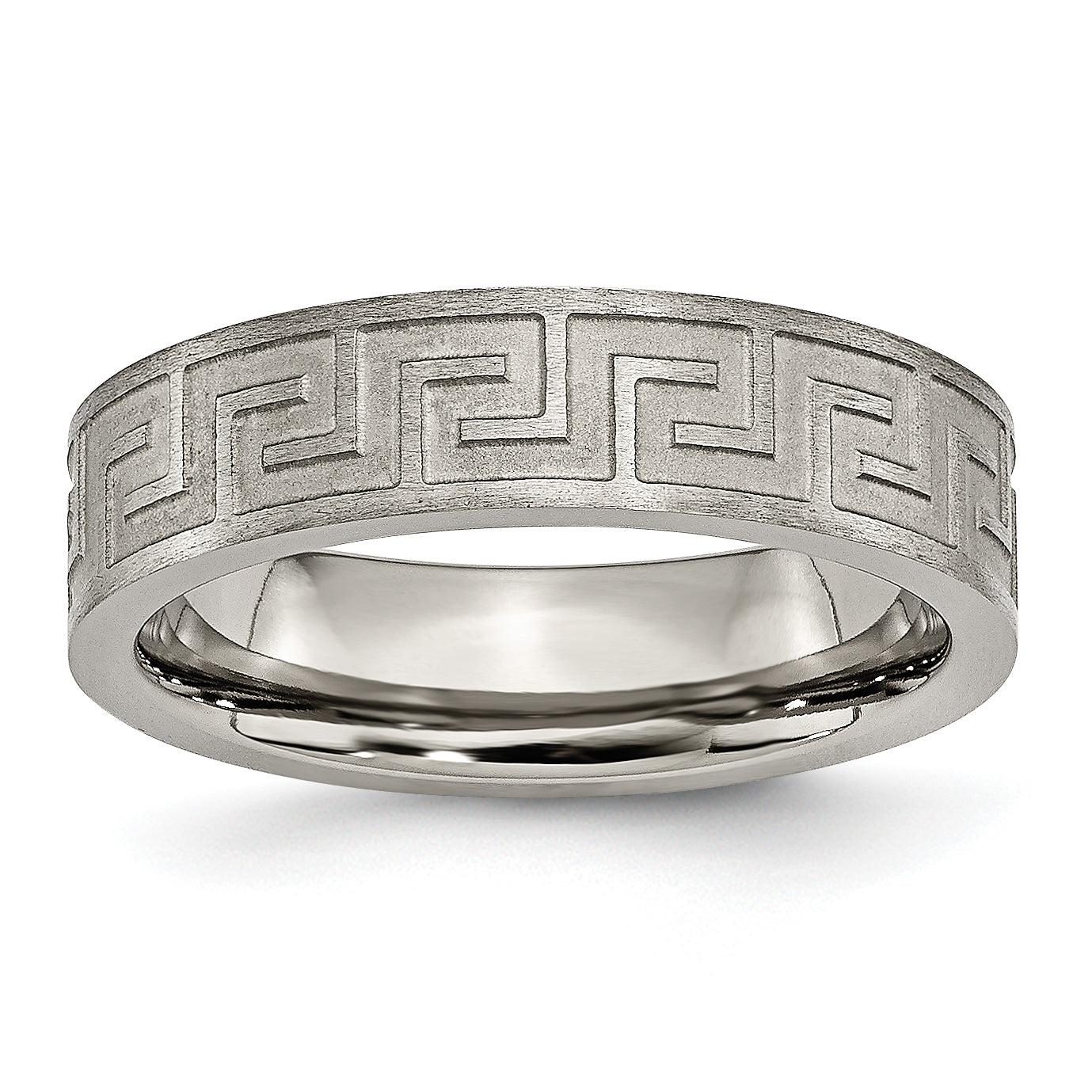 Titanium Greek Key 6mm Satin & Polished Band Main image