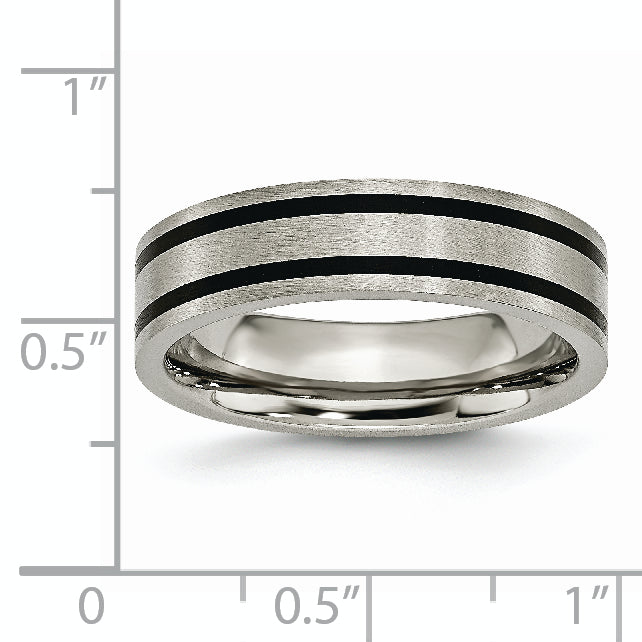 Chisel Titanium Brushed Black Enamel 6mm Flat Band
