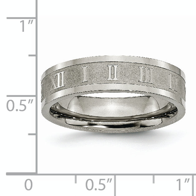 Titanium Roman Numerals 6mm Satin & Polished Flat Band